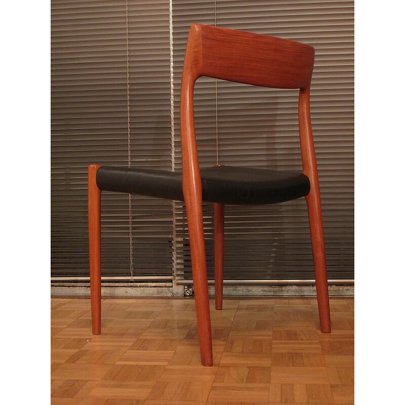 Set of 4 teak and leather chairs, Niels MOLLER - 1950s