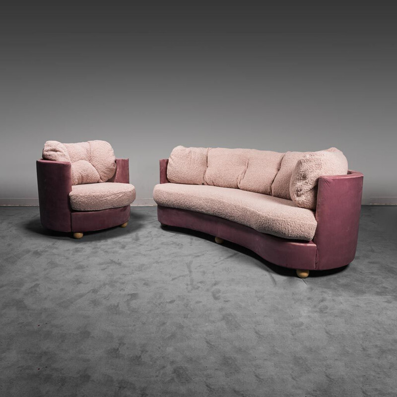 Vintage-Lounge-Set in rosa Bouclé, 1970