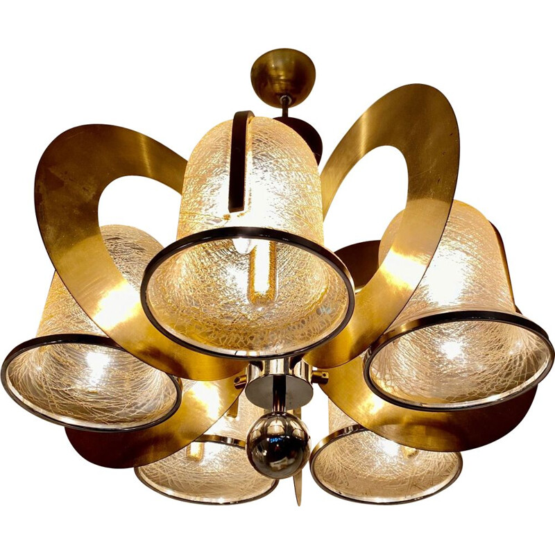 Vintage gold murano glass chandelier by Venini, 1970