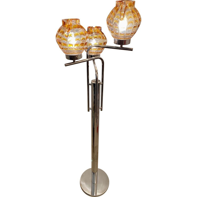 Lámpara de pie Mazzega vintage con 3 grandes globos de cristal de Murano, 1970