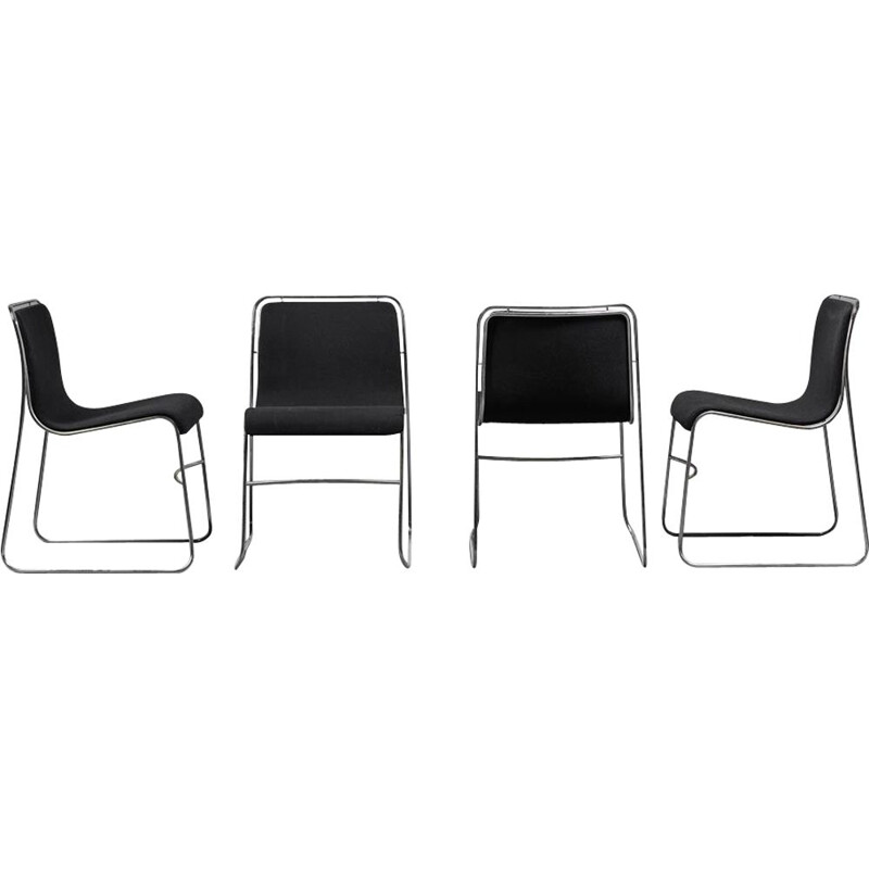 Set van 4 vintage stoelen in zwarte stof, 1970