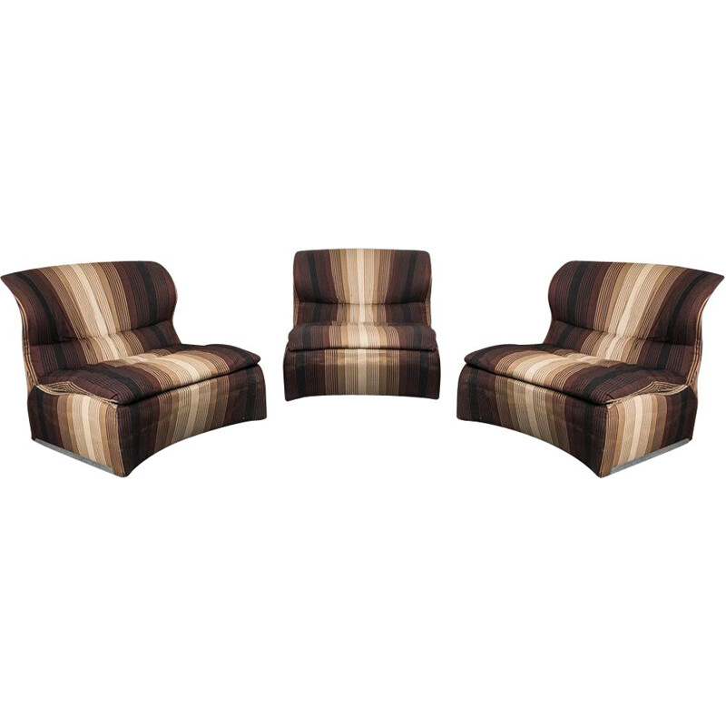 Set of 3 vintage Vela Bassa armchairs by Giovanni Offredi for Saporiti, 1970s