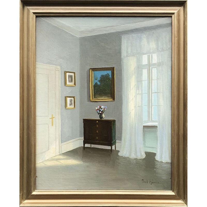 Vintage oil on canvas "Interior" by Poul Rönne