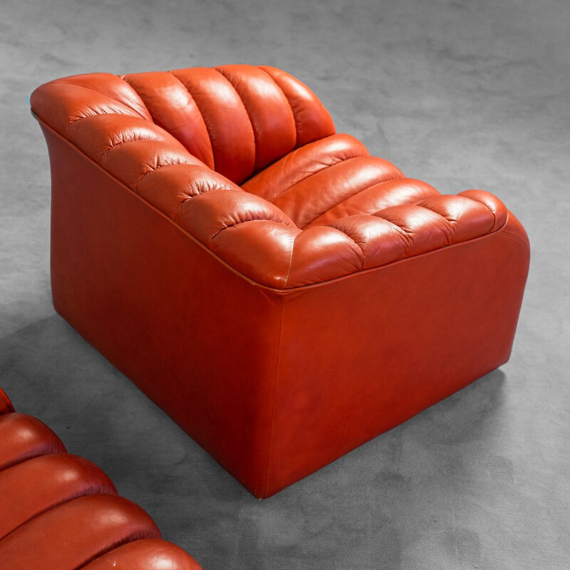 Vintage-Lounge-Set aus orangefarbenem Leder, 1970