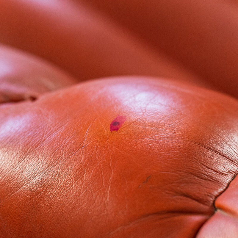 Vintage orange leather living room set, 1970s