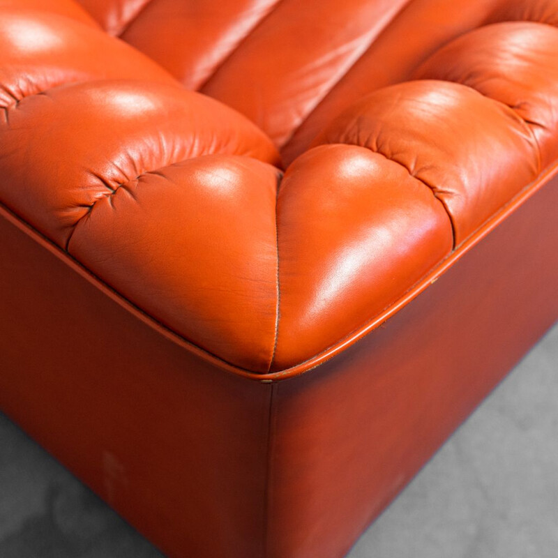 Vintage orange leather living room set, 1970s