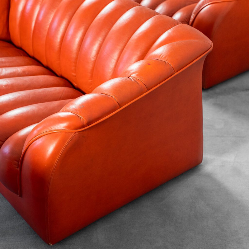 Vintage oranje lederen lounge set, 1970