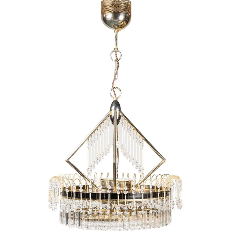 Vintage chandelier in chromed metal and brass, 1970