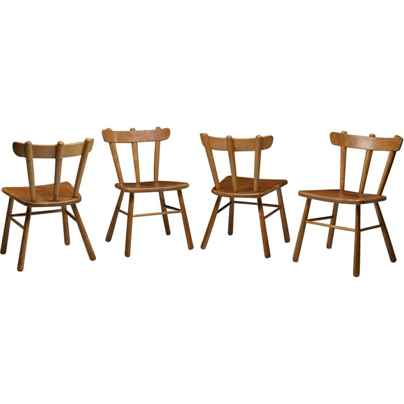 Lot de 4 chaises "Windsor" vintage en hêtre massif, Suède 1940