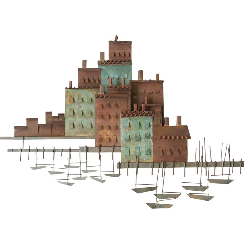 Mid century Venice Harbour village wall sculpture by Curtis Jeré for Artisan House, USA 1972