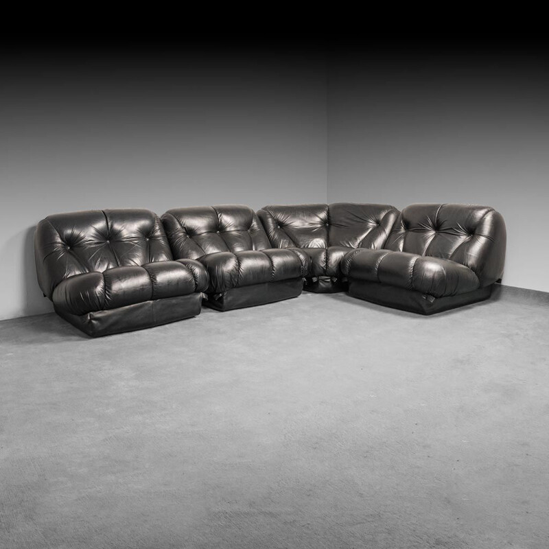 Vintage black leather living room set by Rino Maturi for Mimo, 1970s