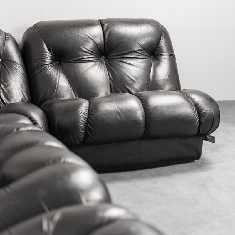 Vintage black leather living room set by Rino Maturi for Mimo, 1970s