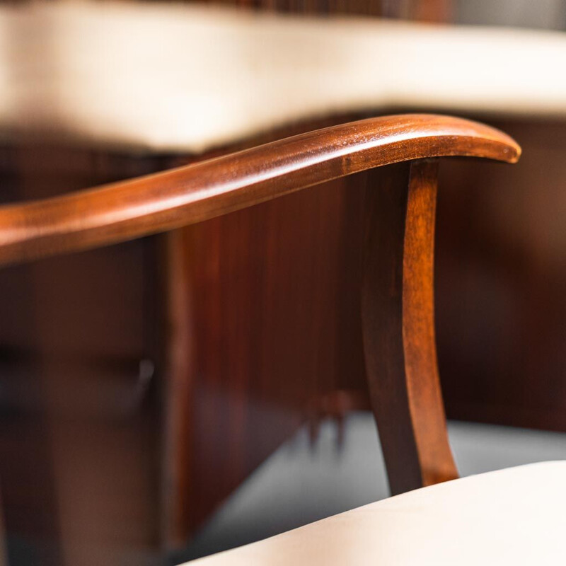 Vintage desk in wood and beige leather with three chairs by Vittorio Dassi, 1950s