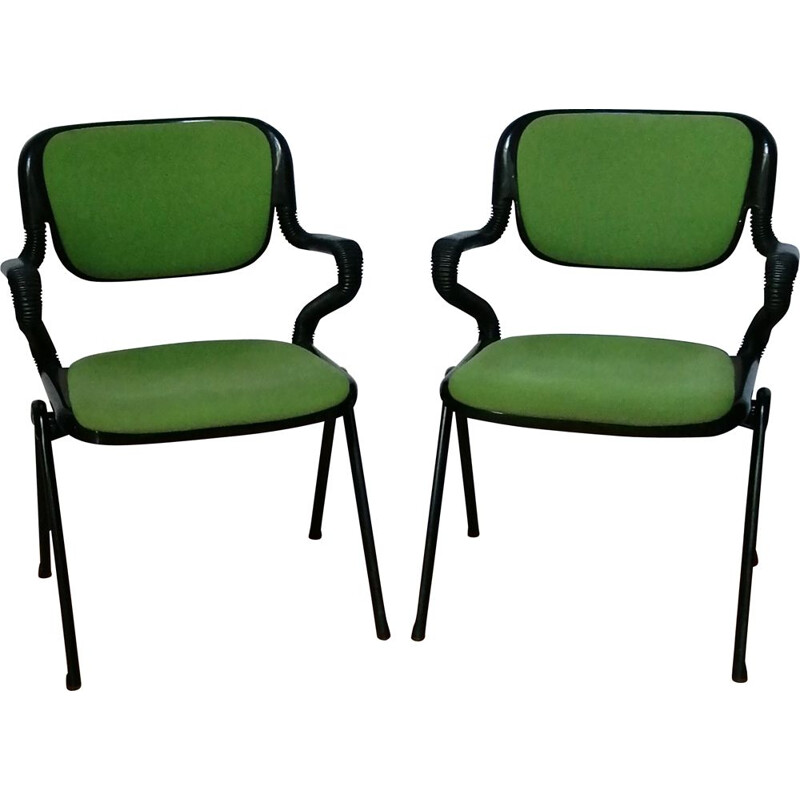 Pair of vintage green armchairs Vertebra models by Giancarlo Piretti for Castelli, 1976