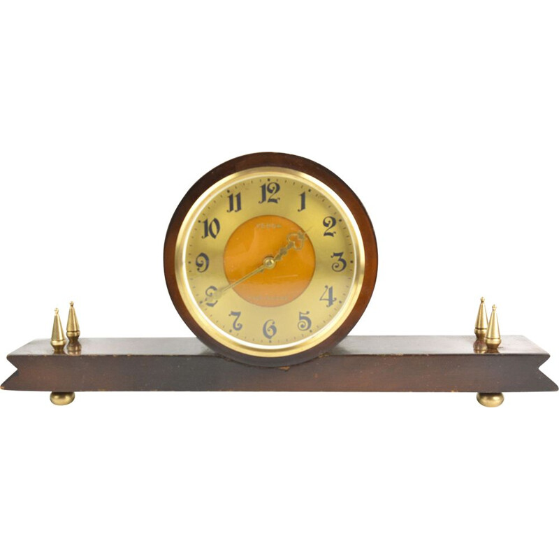 Reloj de chimenea vintage de nogal macizo, Unión Soviética 1960
