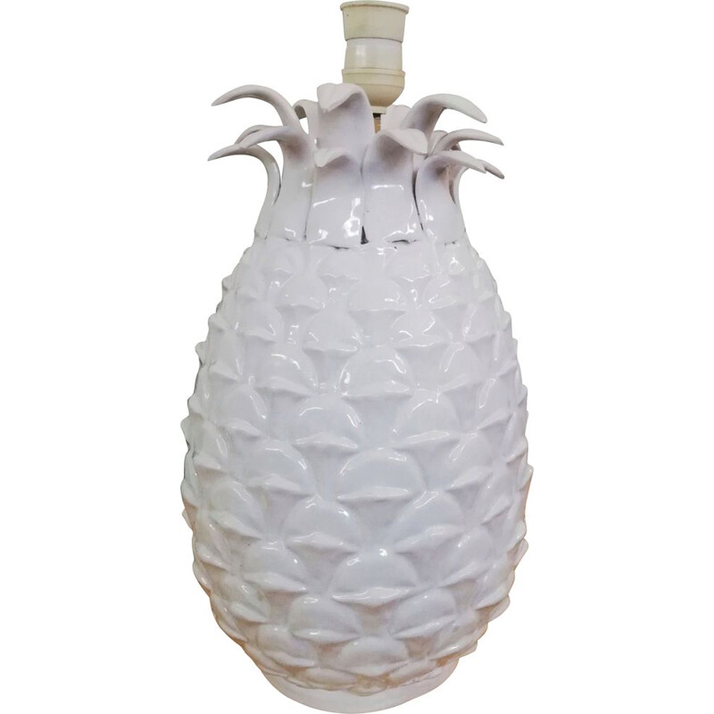 Vintage white pineapple ceramic table lamp, Italy 1970