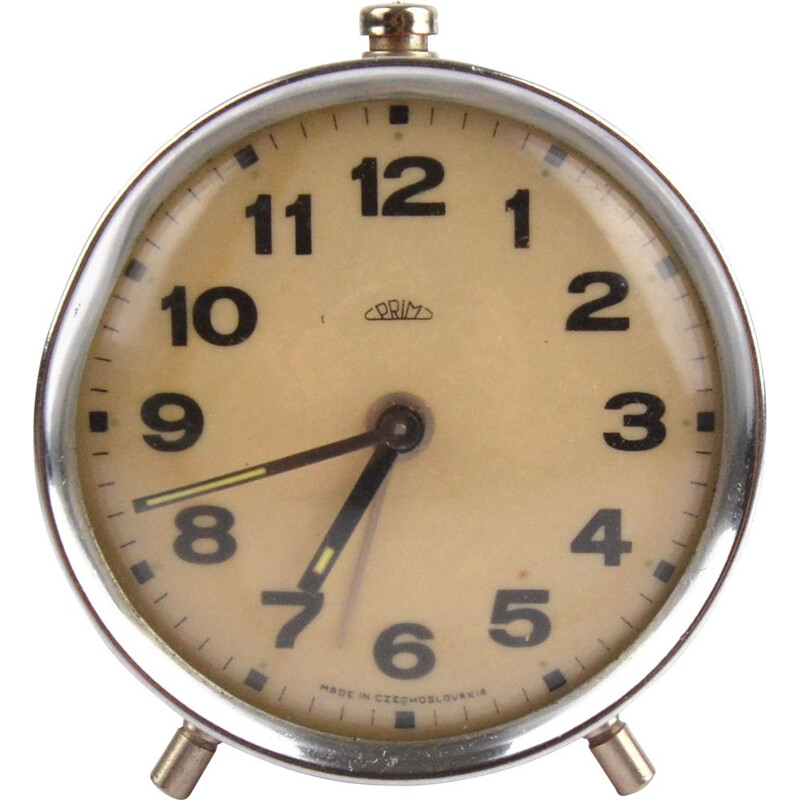 Relógio de alarme mecânico Vintage em aço vermelho, Checoslováquia 1960