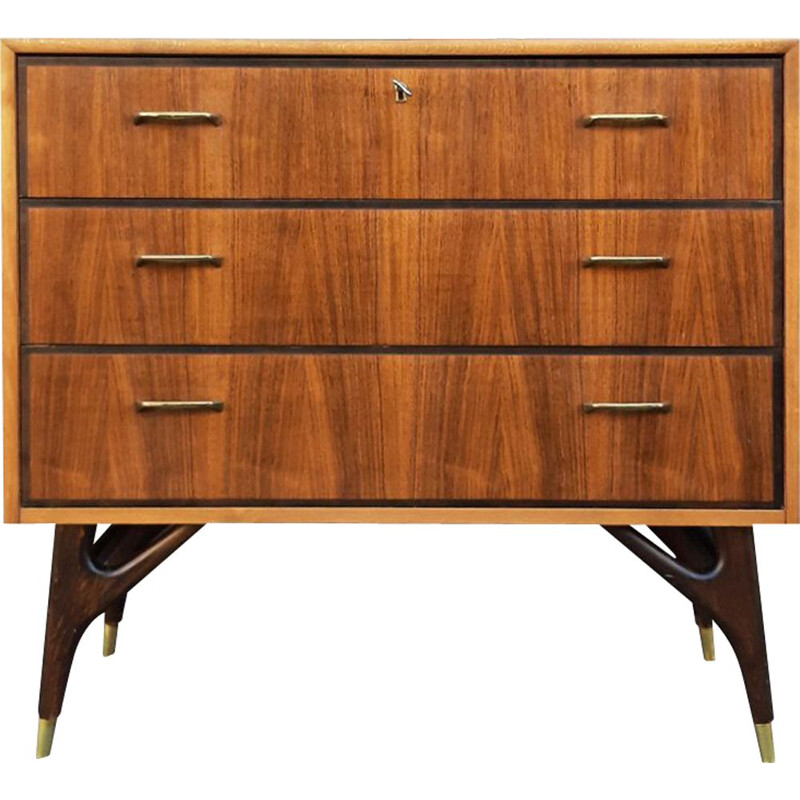 Vintage teak and walnut 3 drawer chest of drawers, Denmark 1960