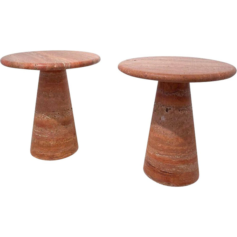 Pair of vintage red travertine side tables, Italy