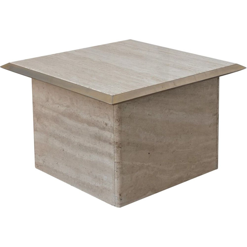 Square vintage travertine coffee table, 1970