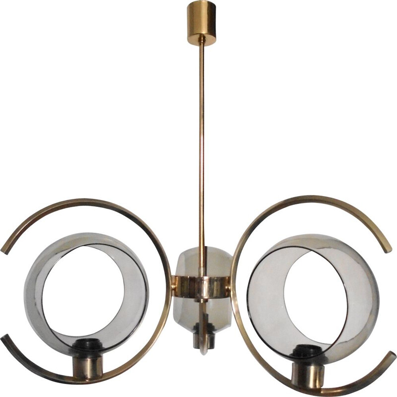 Vintage chandelier with 3 smoked glass globes, 1970