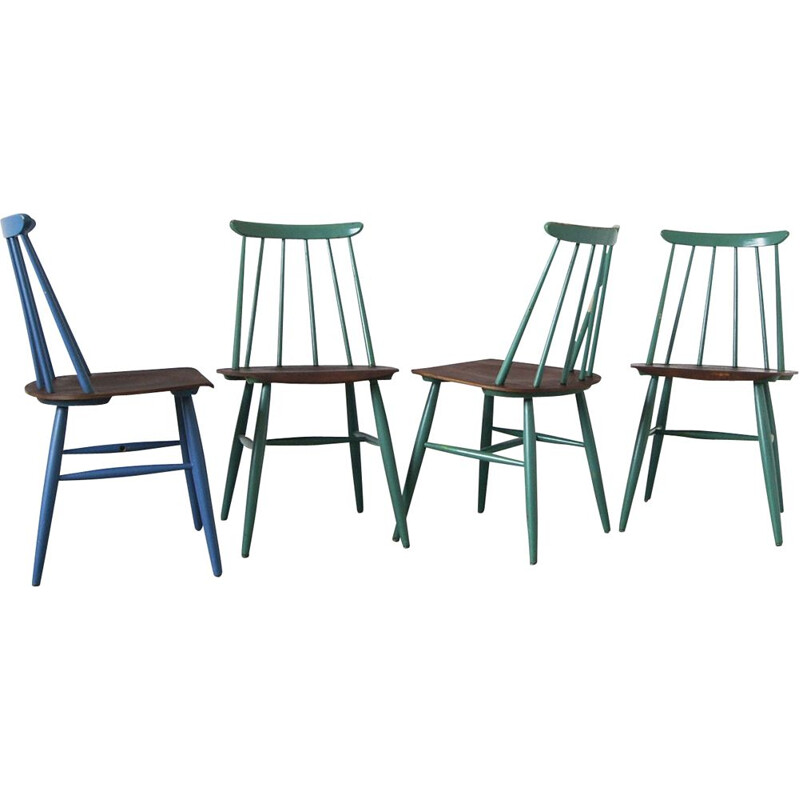 Set van 4 vintage teakhouten Fanett stoelen van Ilmari Tapiovaara voor Asko