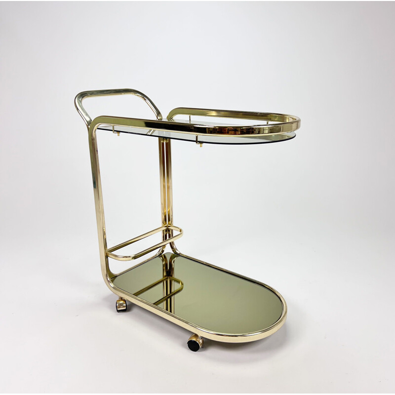 Vintage Hollywood Regency bar cart in brass and smoked glass, 1970