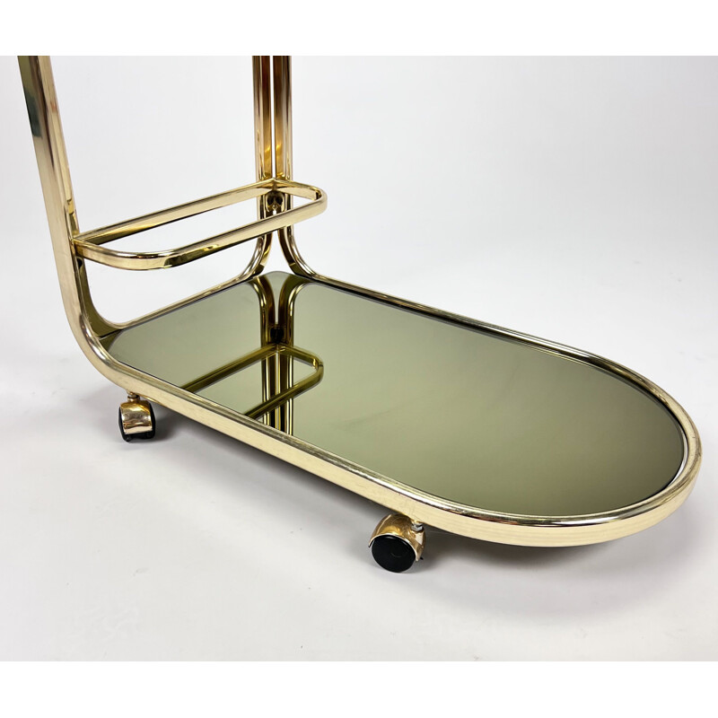 Vintage Hollywood Regency bar cart in messing en gerookt glas, 1970