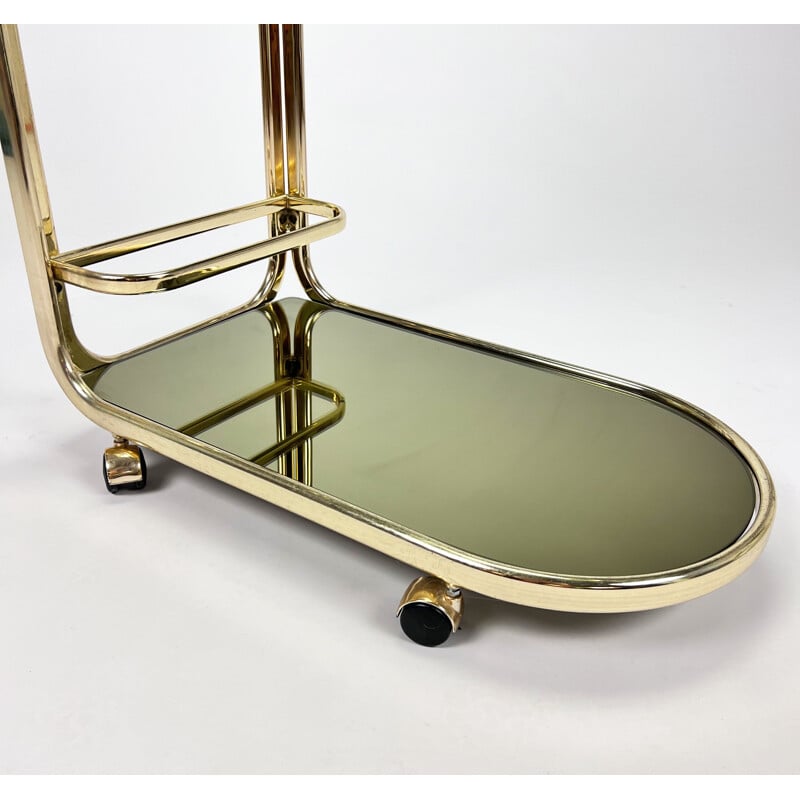 Vintage Hollywood Regency bar cart in brass and smoked glass, 1970