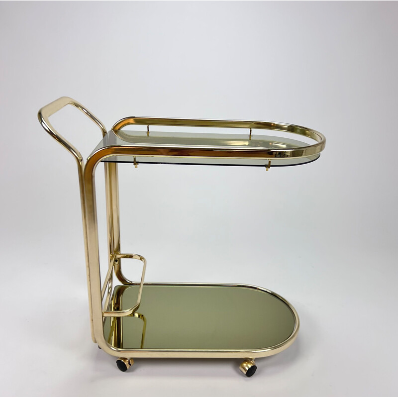 Vintage Hollywood Regency bar cart in brass and smoked glass, 1970