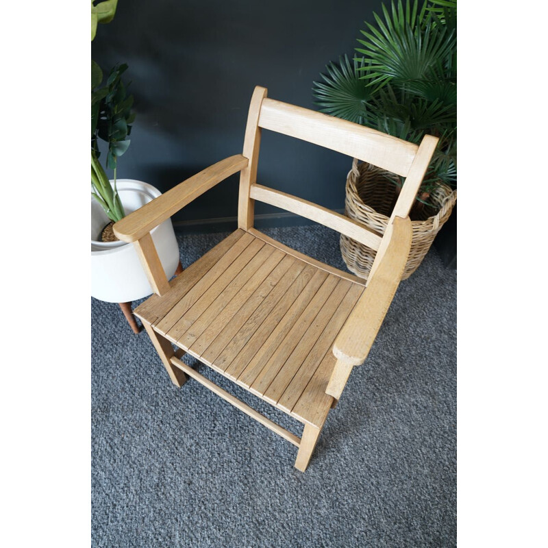 Vintage Captain's armchair in pale oakwood military, 1910s