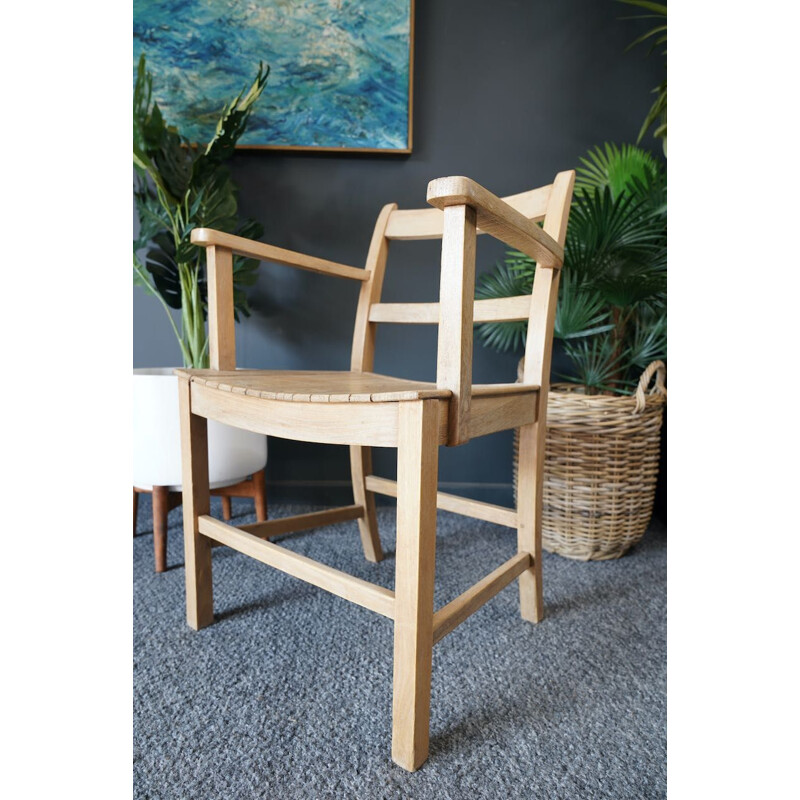 Vintage Captain's armchair in pale oakwood military, 1910s