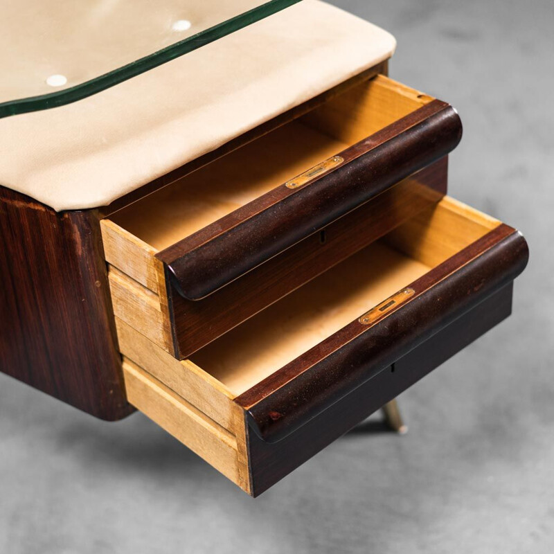 Vintage wood and beige leather desk by Vittorio Dassi, 1950s