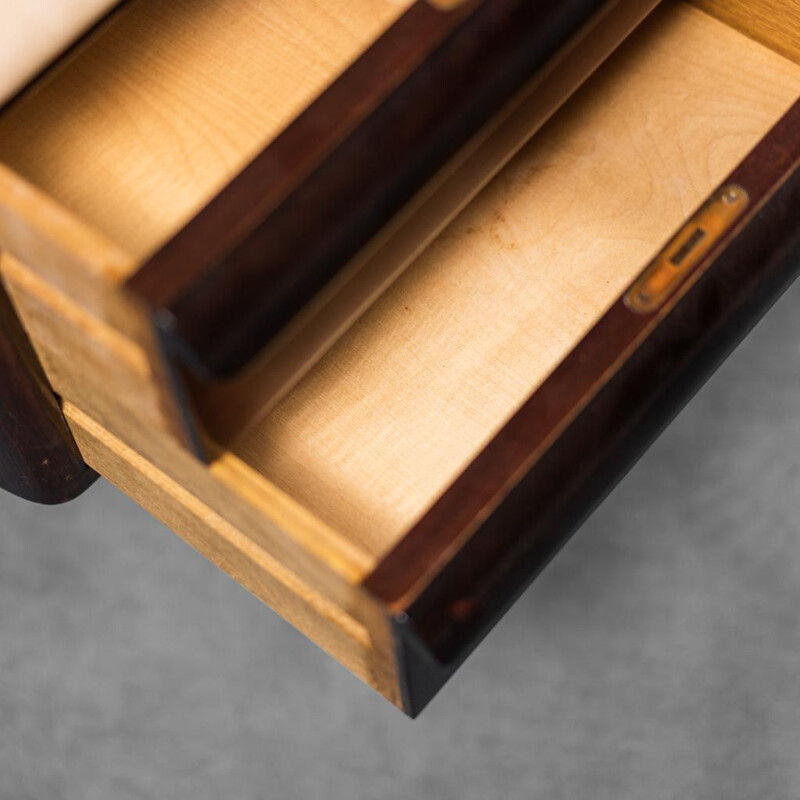 Vintage wood and beige leather desk by Vittorio Dassi, 1950s