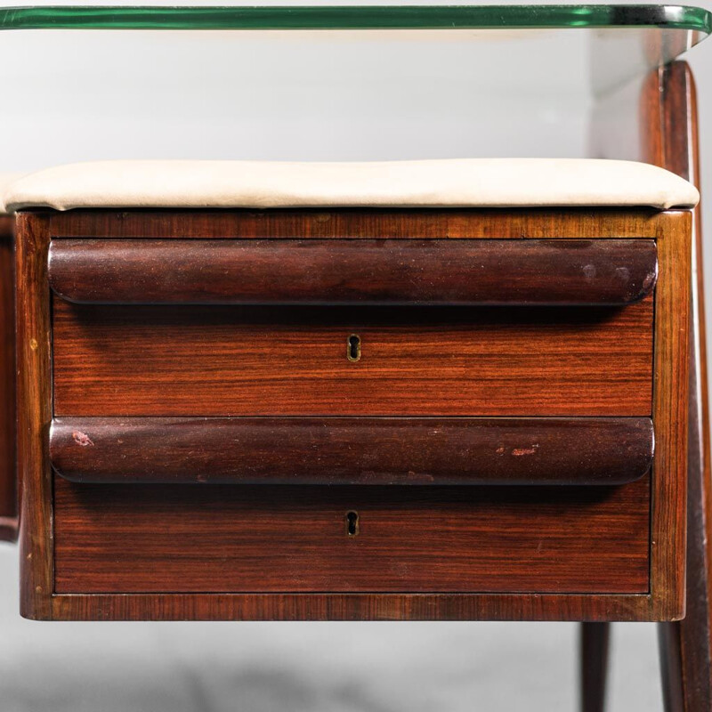 Vintage wood and beige leather desk by Vittorio Dassi, 1950s