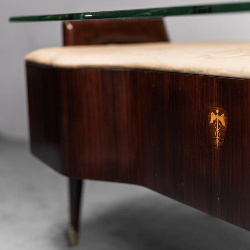 Vintage wood and beige leather desk by Vittorio Dassi, 1950s