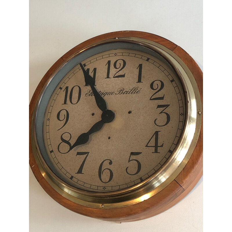 Relógio de parede de madeira e latão Vintage, 1900