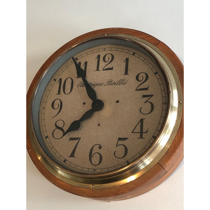 Reloj de pared vintage de madera y latón, 1900