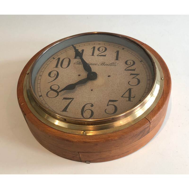 Vintage wood and brass wall clock, 1900