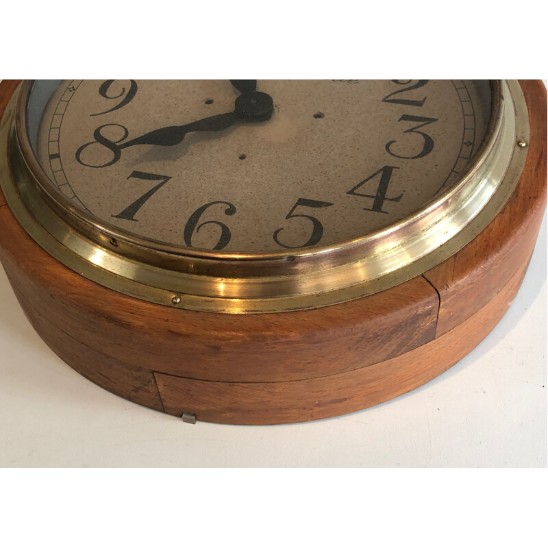 Vintage wood and brass wall clock, 1900