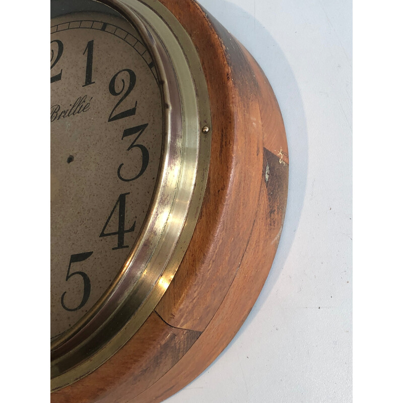Vintage wood and brass wall clock, 1900