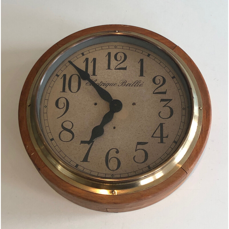 Vintage wood and brass wall clock, 1900