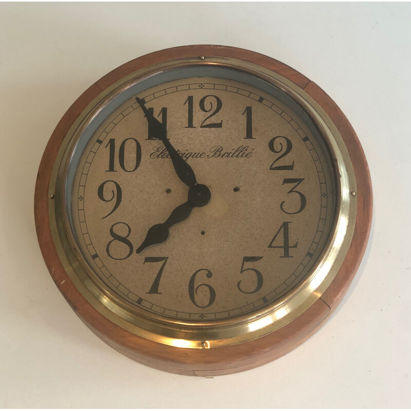 Vintage wood and brass wall clock, 1900