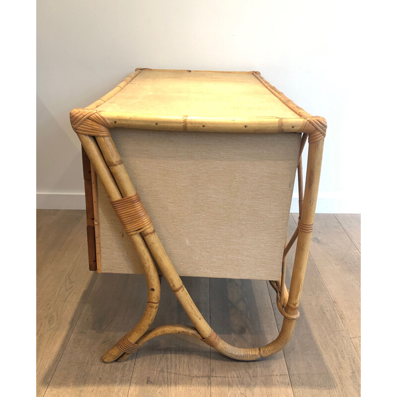 Vintage rattan desk by Audoux Minet, 1970