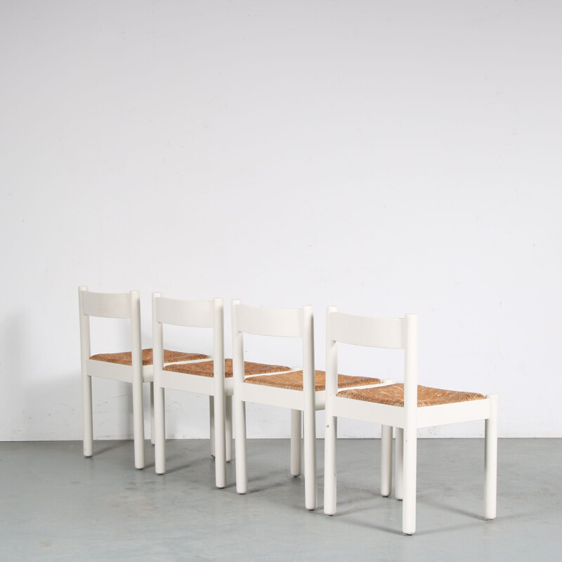 Ensemble de 4 chaises vintage en bois peint en blanc, France 1960