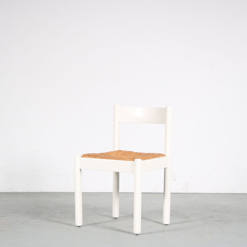 Satz von 4 Vintage-Stühlen aus weiß bemaltem Holz, Frankreich 1960