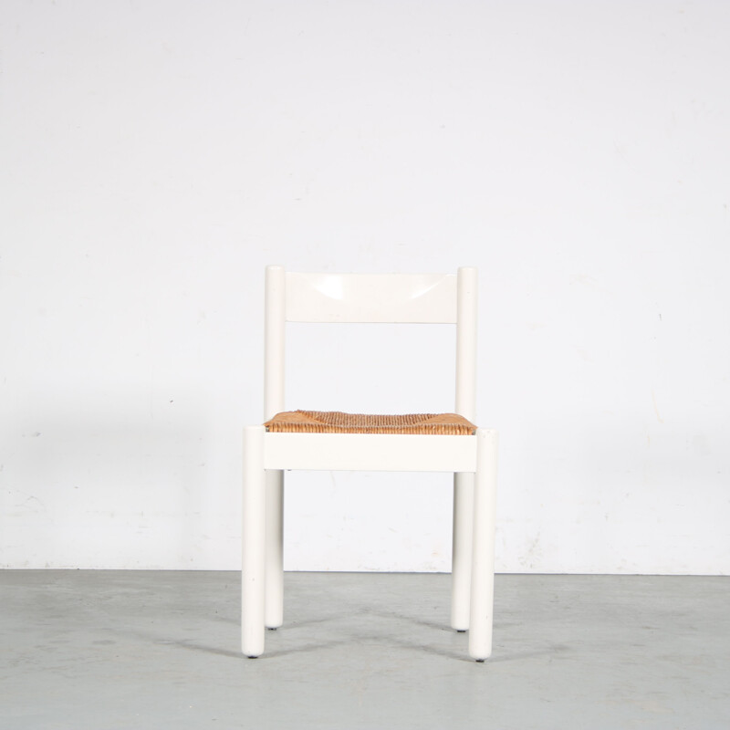 Satz von 4 Vintage-Stühlen aus weiß bemaltem Holz, Frankreich 1960