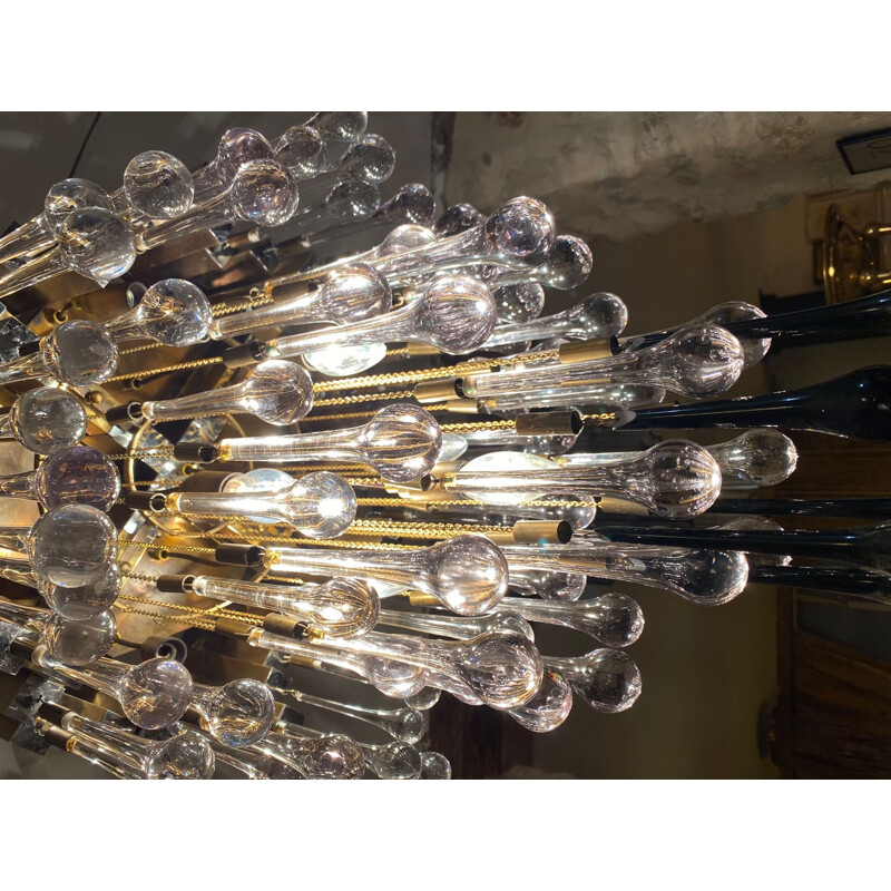 Vintage Lumica chandelier with Venini bicolore drops, 1970s