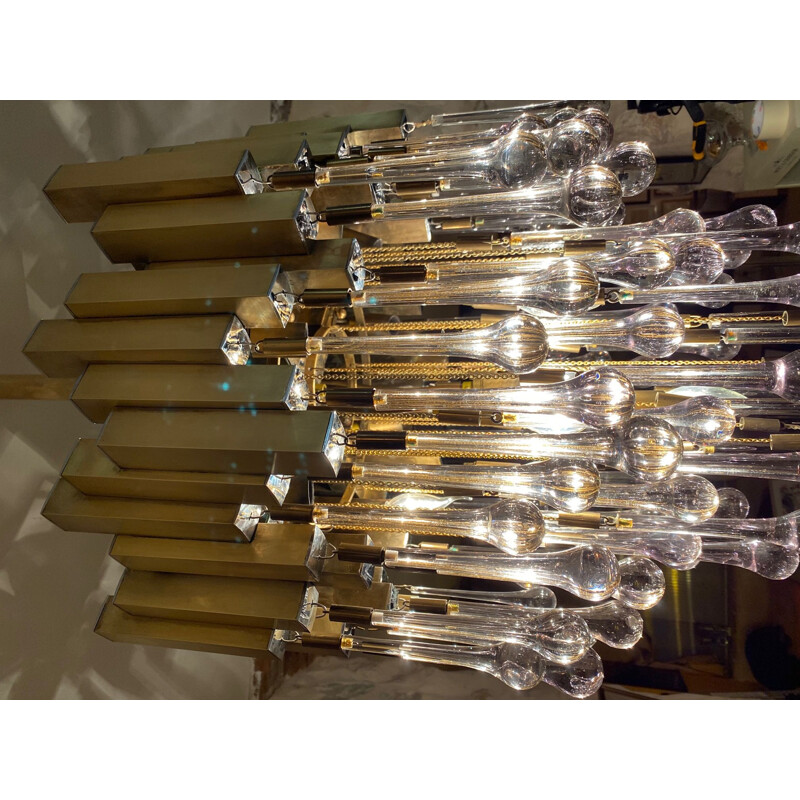 Vintage Lumica chandelier with Venini bicolore drops, 1970s