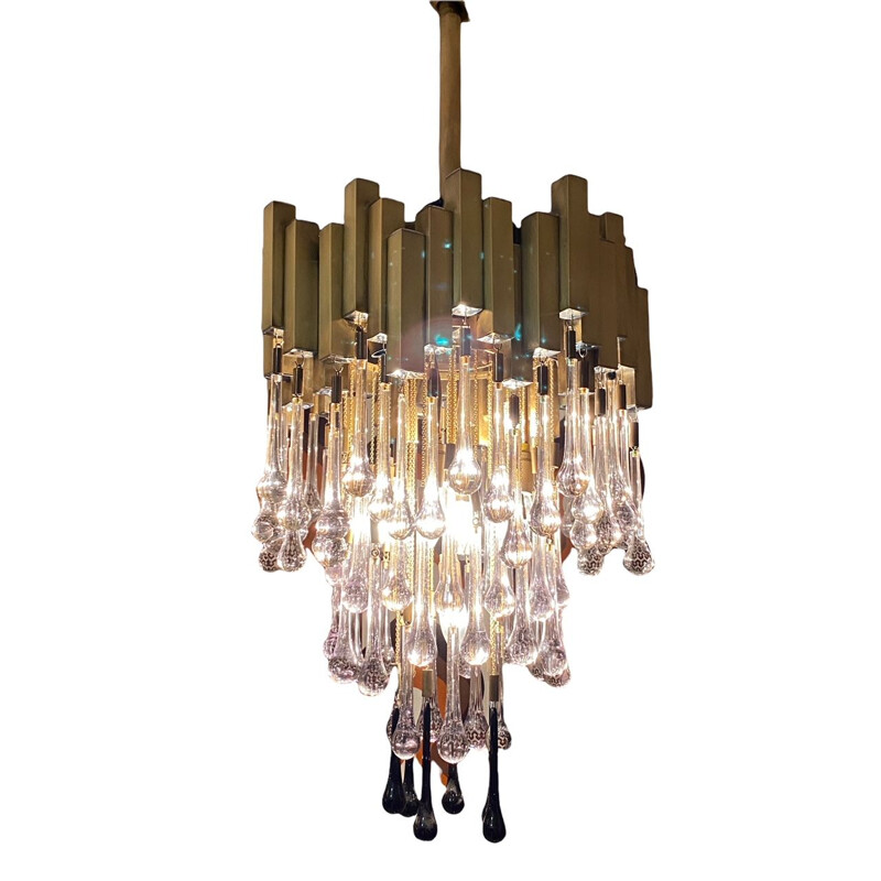 Vintage Lumica chandelier with Venini bicolore drops, 1970s